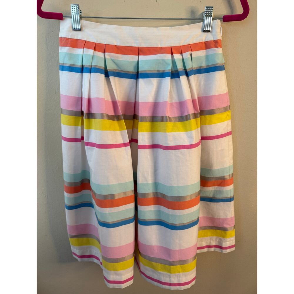 Kate Spade Ribbon Cape Rainbow Stripe pleated Skirt Size 4